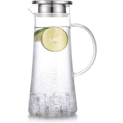 Karaffe Borosilikatglas Edelstahl Deckel für Heißes Kaltes Wasser Saft 1500ml