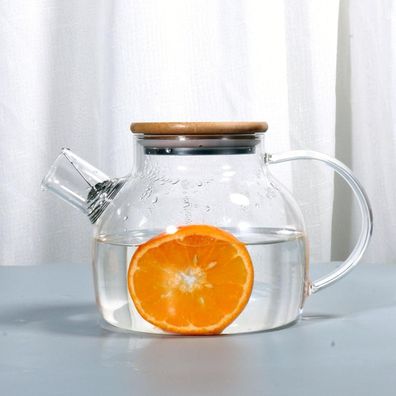 HwaGui Teekanne Glas 1000 ml Metallsieb Bambusdeckel - Borosilikat Glasteekanne