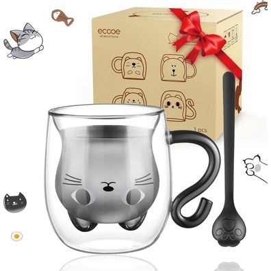 Doppelwandige Süße Katze Latte Macchiato Gläser 290ml Geschenke für Frauen
