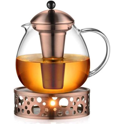 1500ml Bronze Teekanne mit Stövchen Glas Edelstahl Teewärmer Suit