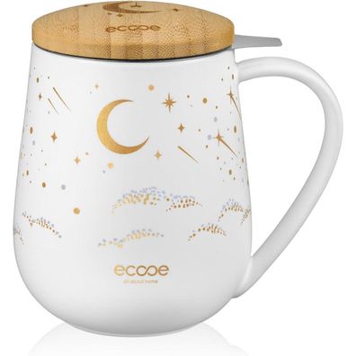 Teetasse mit Deckel und Sieb, 600ml Keramik Teebecher Set, Weiß - Weihnachten