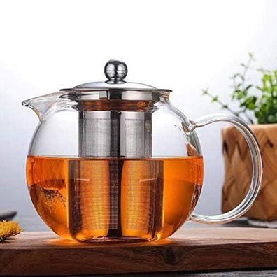 550ml Glas Teekanne Teebereiter Edelstahl-Sieb Deckel Losen Tee Kaffee