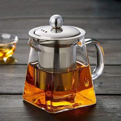 750ml Glas Teekanne mit Edelstahl-Sieb und Deckel - Teebereiter