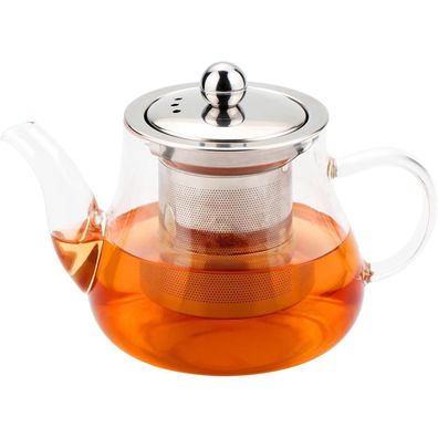 Honneeo Glas Teekanne 450ml Abnehmbarer Edelstahl Filter Tee Blumen Kräuter
