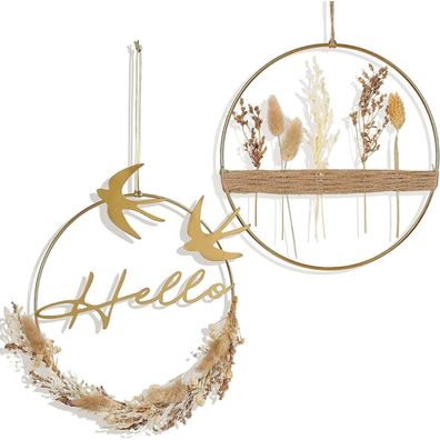Trockenblumenkranz Gold Metallring 2er Boho Fensterdeko