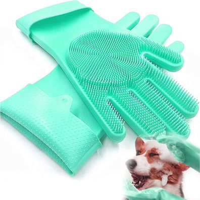 Haustier Grooming Handschuhe Silikagel Bürste Katze Hunde Katzen Grün