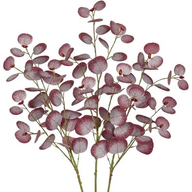 Künstliche Eukalyptus Zweige 3er Set 81CM Kunstpflanze magenta Rote Blätter