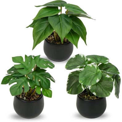 3er Set künstliche Zimmerpflanzen Deko Wohnzimmer Bad Dekoration 15cm Schwarzer