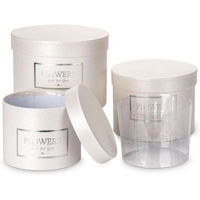 3er Set Blumen-Geschenkboxen mit Deckel Aufbewahrungsbox Ø15/17/20cm