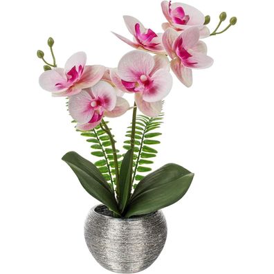 Kunstblumen Orchideen Phalaenopsis im Keramiktopf Deko Blumen 33 cm Rosa