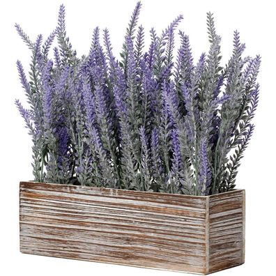 Künstliche Lavendel Blumen Kunstpflanzen Flocked Kunststoff Dekor Holztopf