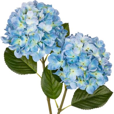 Künstliche Real-Touch Hortensie Blumen Hydrangea Kunstzweige 2 Stück dunkelgrün