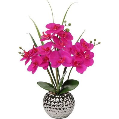 Kunstblume Orchidee Phalaenopsis Lila 49cm Künstliche Pflanze Deko Keramiktopf