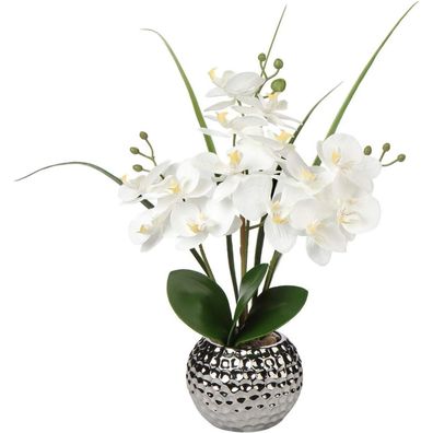 Kunstblumen Orchidee Weiß Keramiktopf Deko Phalaenopsis 49 cm