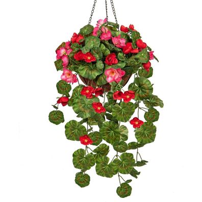 Künstliche Geranie Hängepflanze mit Hängeampel Dekopflanze 70cm Groß Rosa/Rot