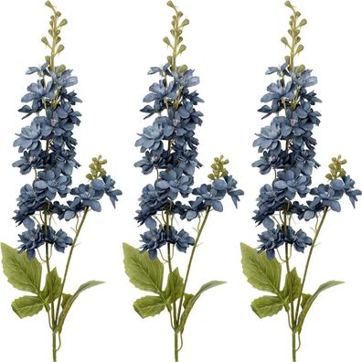 3er Set Kunstblumen Rittersporn Blau Textil Deko 86cm Home Décor