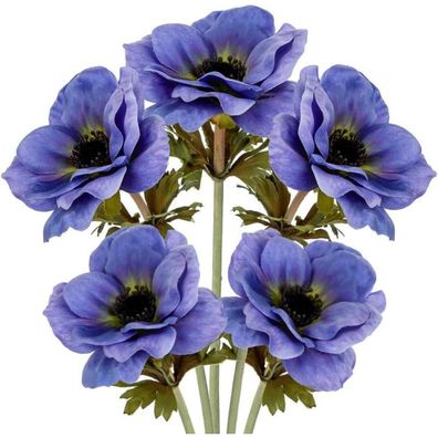 3er Set Künstliche Anemonen Blaue Frühlingsblumen 55 cm für Dekoration