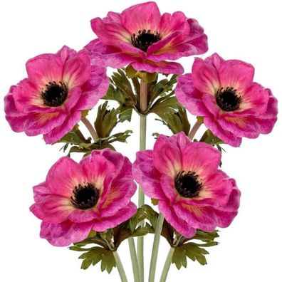 5er Set Künstliche Anemonen Kunstblumen Rosa Frühlingsblumen 53 cm