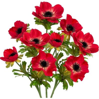 3er Set Künstliche Anemonen Kunstblumen Rote Frühlingsblumen 55 cm