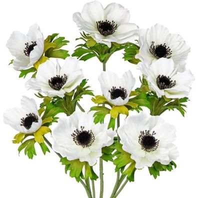 Künstliche Anemonen Kunstblumen Set Dekoblumen 55cm Weiße Frühlingsblumen