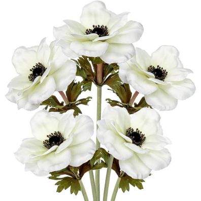 Künstliche Anemonen Kunstblumen Set Weiße Frühlingsblumen 53 cm Echt Dekoblume