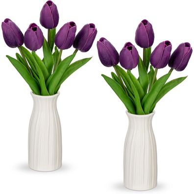 Kunstblumen Künstliche Tulpen Real Touch 30 cm Vase Keramik Deko Violet
