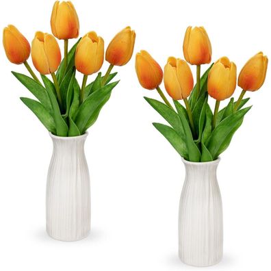Kunstblumen Tulpen Blumen Echt Real Touch 30 cm Vase Keramik Orange