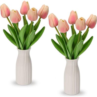 Künstliche Tulpen Blumen Real Touch Höhe 30cm mit Keramik Vase Light Rosa