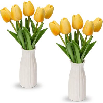 Kunstblumen Künstliche Tulpen Blumen Real Touch 30cm Gelb Vase Keramik