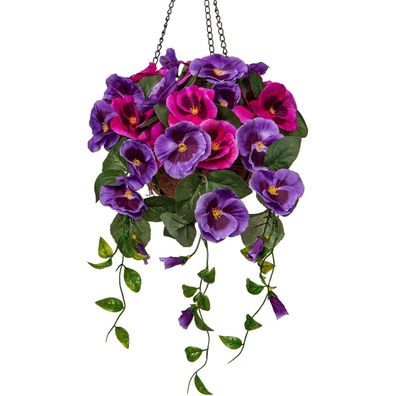 Kunstblume Stiefmütterchen Hängepflanze Künstlich mit Hängeampel 70 cm