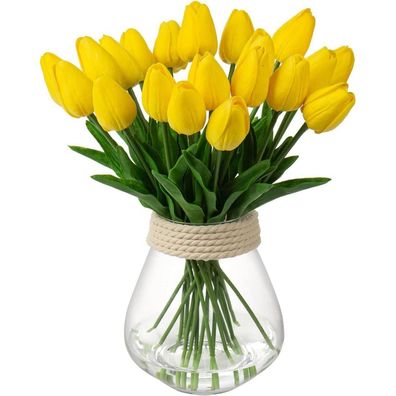 20 Stück Künstliche Tulpen Blumenstrauß Latex Real-Touch Gelb 34cm