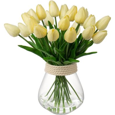 10 Stück Künstliche Tulpen Blumenstrauß Latex Real-Touch Gelb Home Party Garten