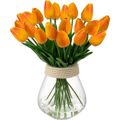 20 Stück Künstliche Tulpen Blumenstrauß Latex Real-Touch Orange Bouquet