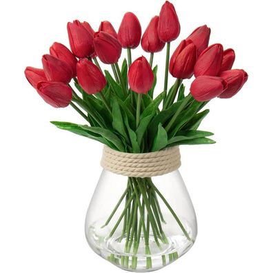 Künstliche Blumen Tulpe Latex Real-Touch Blumenstrauß Rot 20 Stück