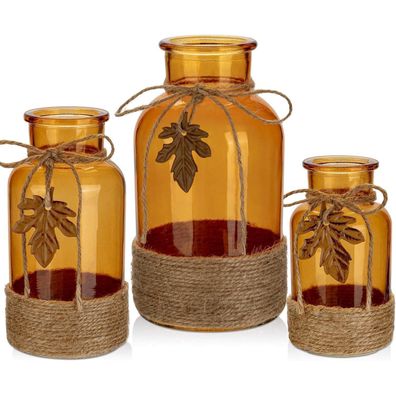 Glasvase Zylindrisch Boho Deko Blumenvase 3er Set 12.5/16.5/20CM Grün