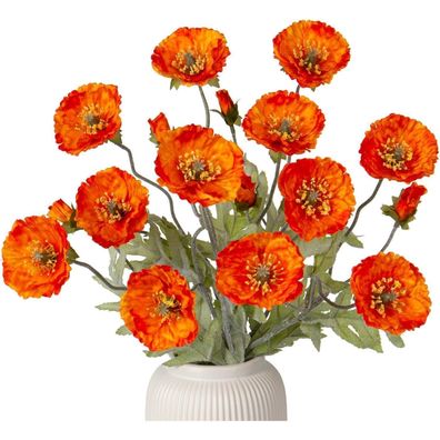 Künstliche Mohnblumen Dekoblumen Set 70cm Orange Ø 7cm 3er