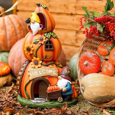 Gartendeko Kürbishaus Solarleuchte Herbstdeko Halloween Deko 24cm