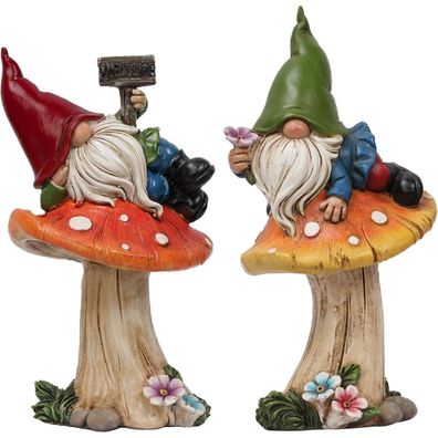 Lustige Gartenzwerge Herbstdeko 2er Set Gartenfiguren Pilzen liegend