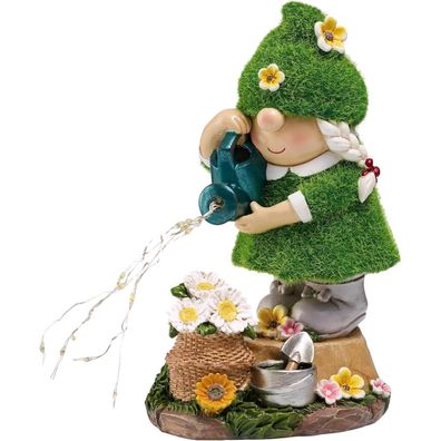 Gartenzwerg Gartendeko Solarleuchte Blumenpflücken 20cm Wetterfest