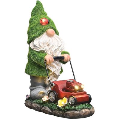 Gartenzwerg Solarbeleuchtung 22cm wasserfest Kunstharz Figur Rasenmäher