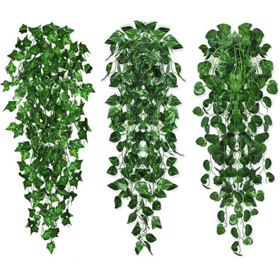 3er Set Künstliche Efeu Hängepflanzen 96cm Indoor Outdoor Dekoration