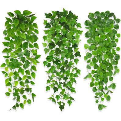 Künstliche Hängepflanzen Efeu 100cm 3 Stück Balkon Garten Outdoor Grünpflanze