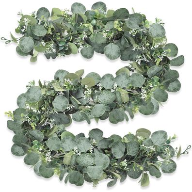 Künstliche Eukalyptus Girlande 1,8m Hängend Grün Weiße Blumen für Hochzeit