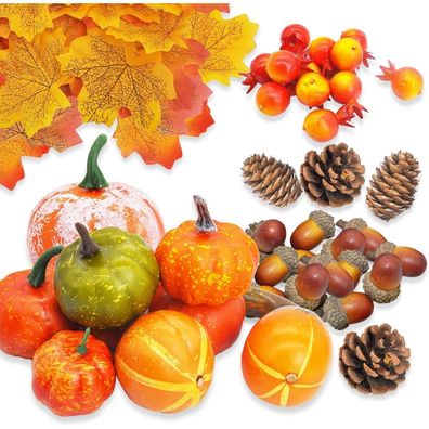 Künstliche Kürbis Deko Set Halloween Herbst Tisch Dekoration 96 Stück