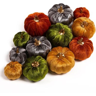 Benjia Herbst Kürbis Deko Halloween Thanksgiving Samt Schaum 12 Stück