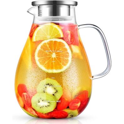 Glaskaraffe 2.4L Borosilikatglas Wasserkaraffe Kühlung Deckel Hitzebeständig