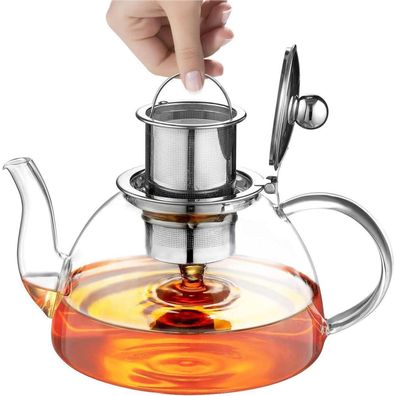 Teekanne 1300ML Borosilikatglas Edelstahl-Sieb Spülmaschinenfest