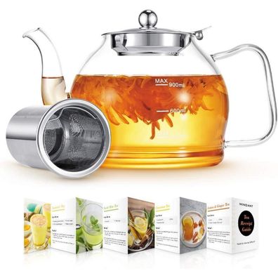 Glas Teekanne 1200ML mit Siebeinsatz Borosilikatglas Teeservice