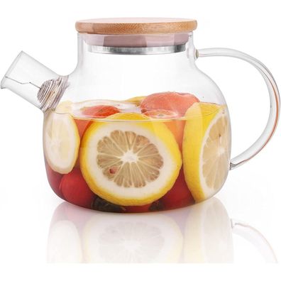 Glas-Teekanne Bambusdeckel 600ML Transparentes Teesieb Herdplattensicher