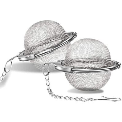 Teesieb 2 Stück 5.5 cm Teeei Edelstahl Kette Teefilter für losen Tee Silber